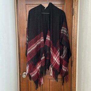 Accessory St New York black, white, and red plaid poncho, shawl, or wrap